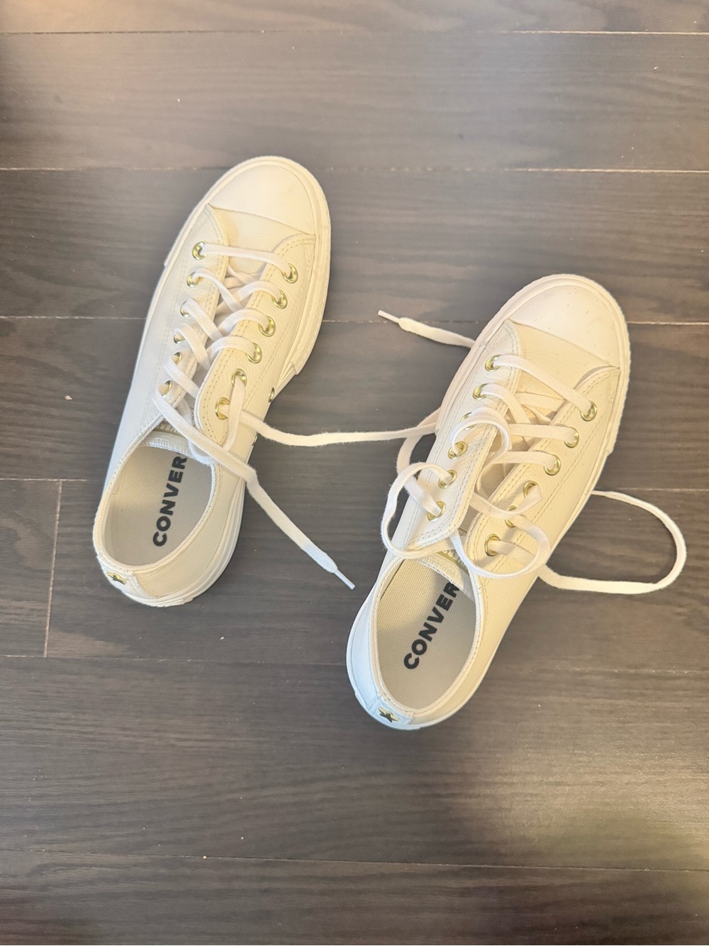 Converse Low Top Leather Sneakers in Cream and White